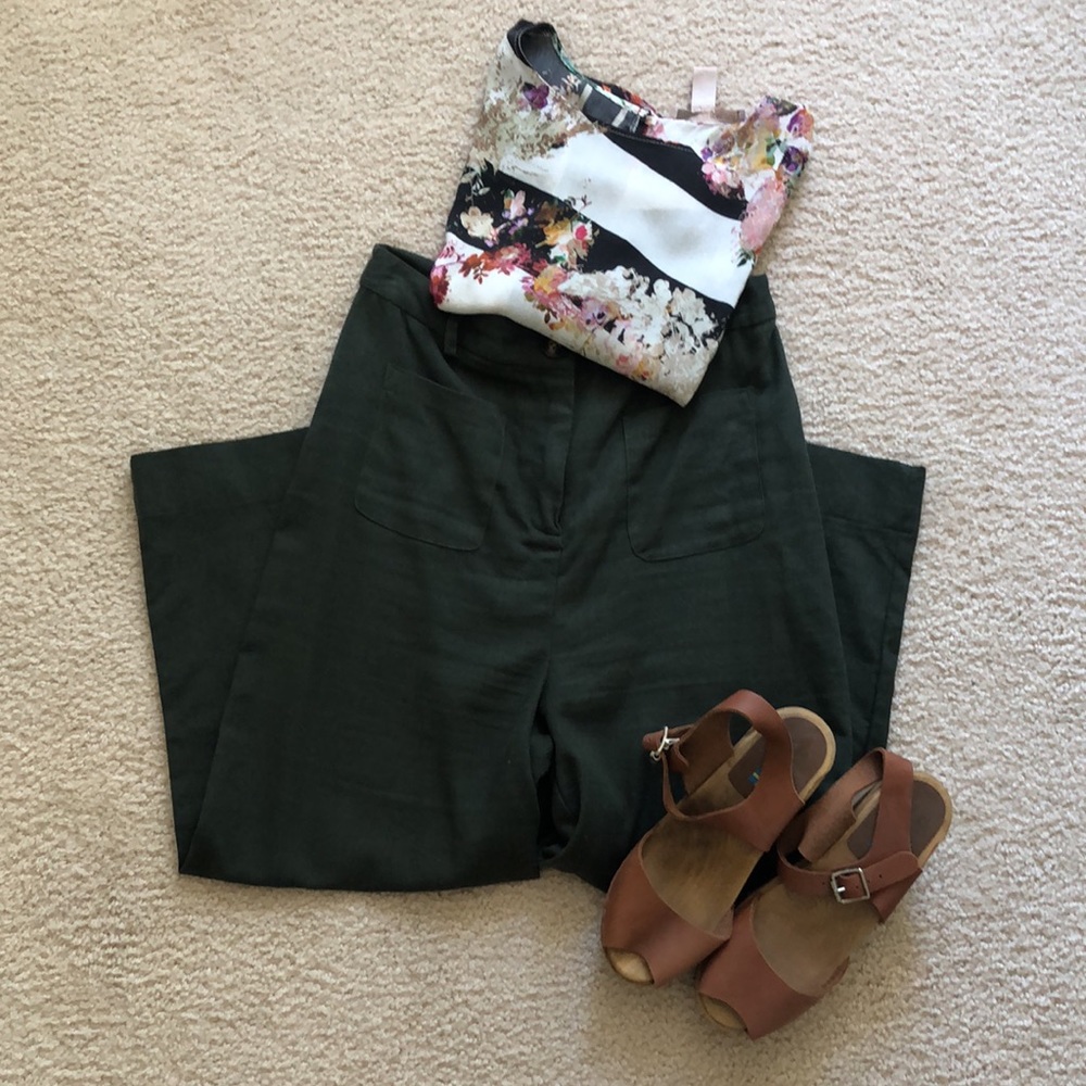 Day to Day wide leg cropped pants, hunter green